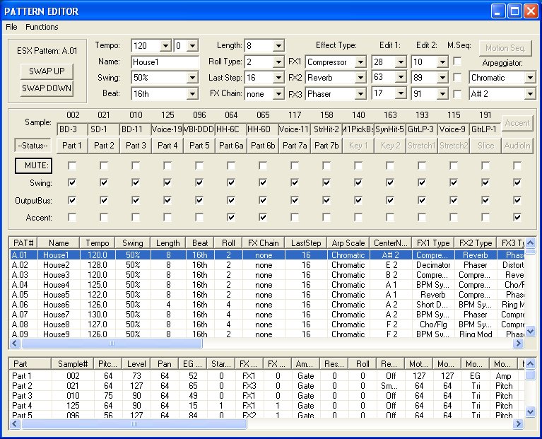 A screenshot of the pattern editor window